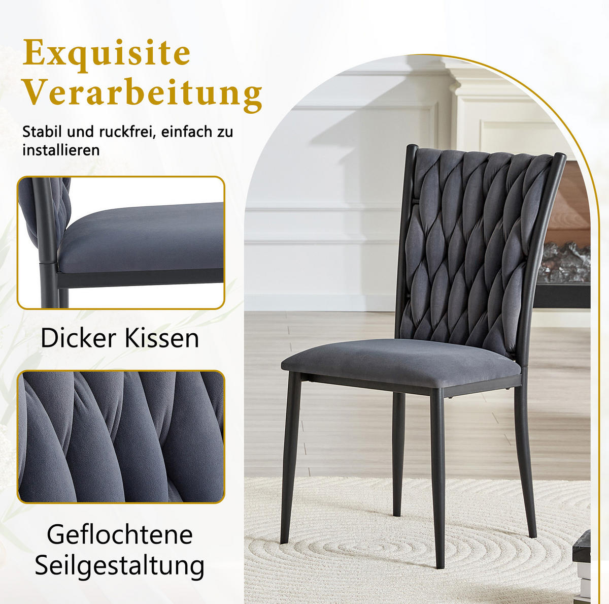 ESSZIMMERSTUHL mit hoher Rückenlehne Dark Grey Samt Metall - Dunkelgrau, Metall (45/94/58cm) - Meubliv