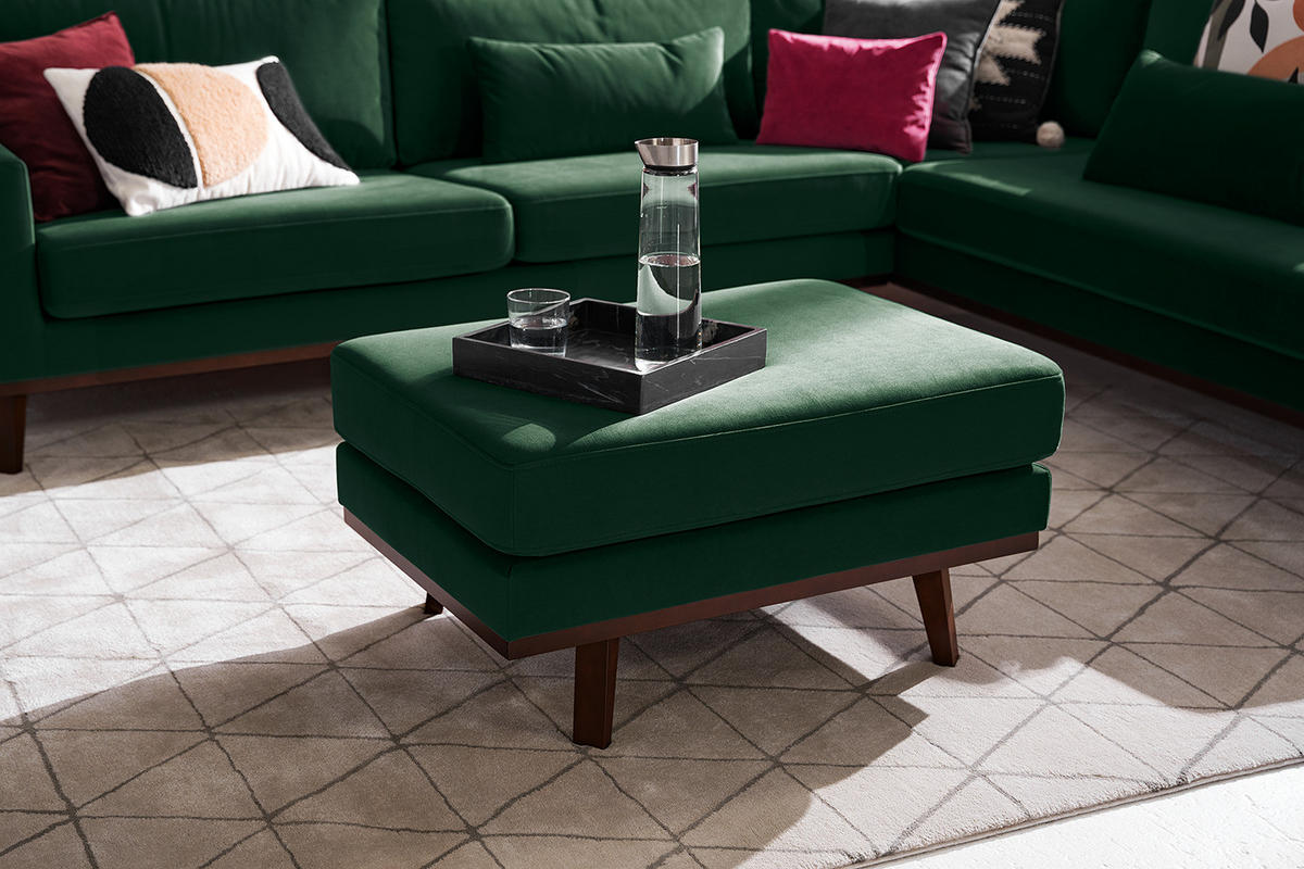 POLSTERHOCKER - Buchefarben/Grün, Buchenholz/Textil (85/43/60cm) - home24