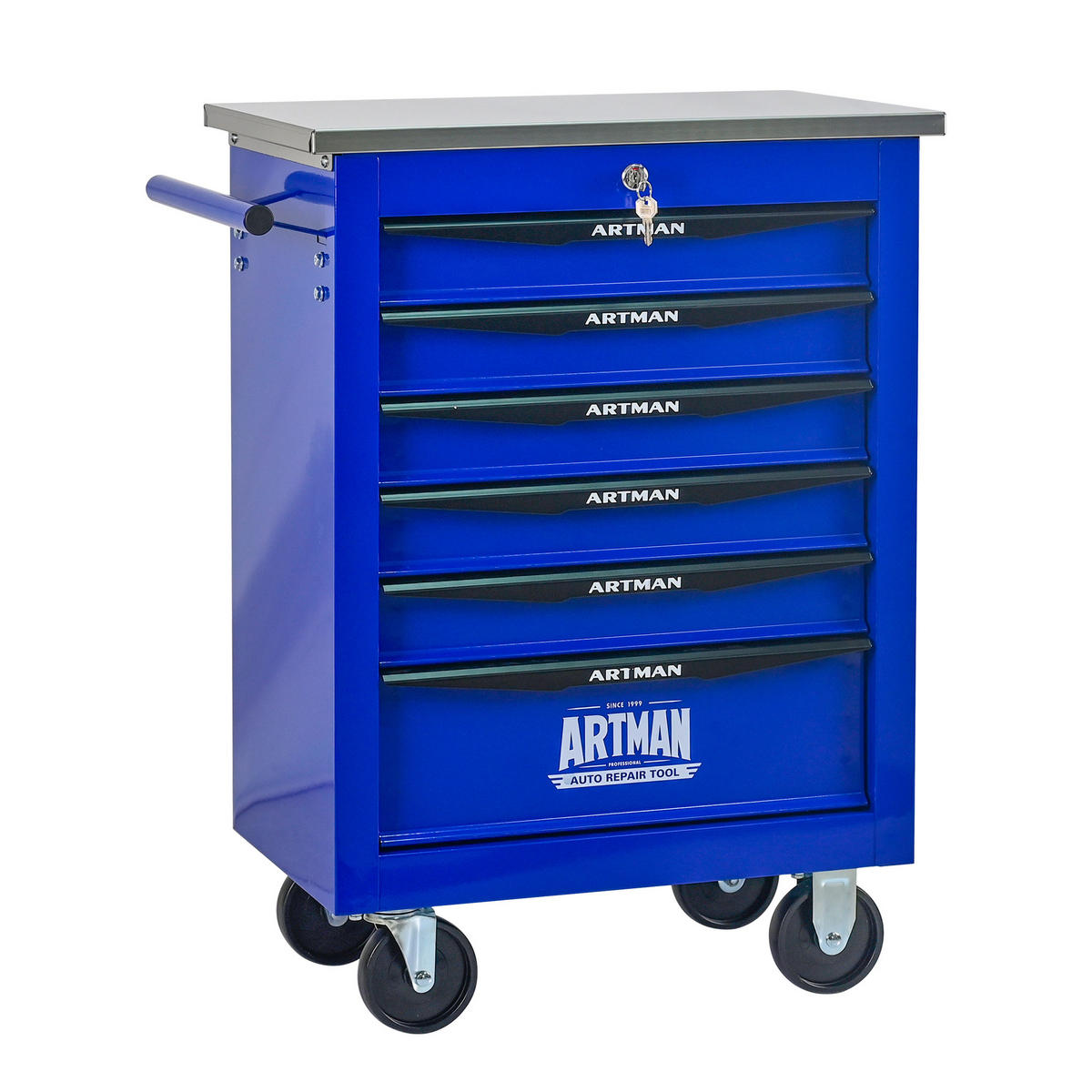 WERKZEUGWAGEN Metall mit Rollen – 6 Schubladen, Edelstahlablage, Werkstattwagen für Garage & Werkstatt, Schwarz/Blau - Blau, Metall (34.5/78/62.5cm) - Ej. Life