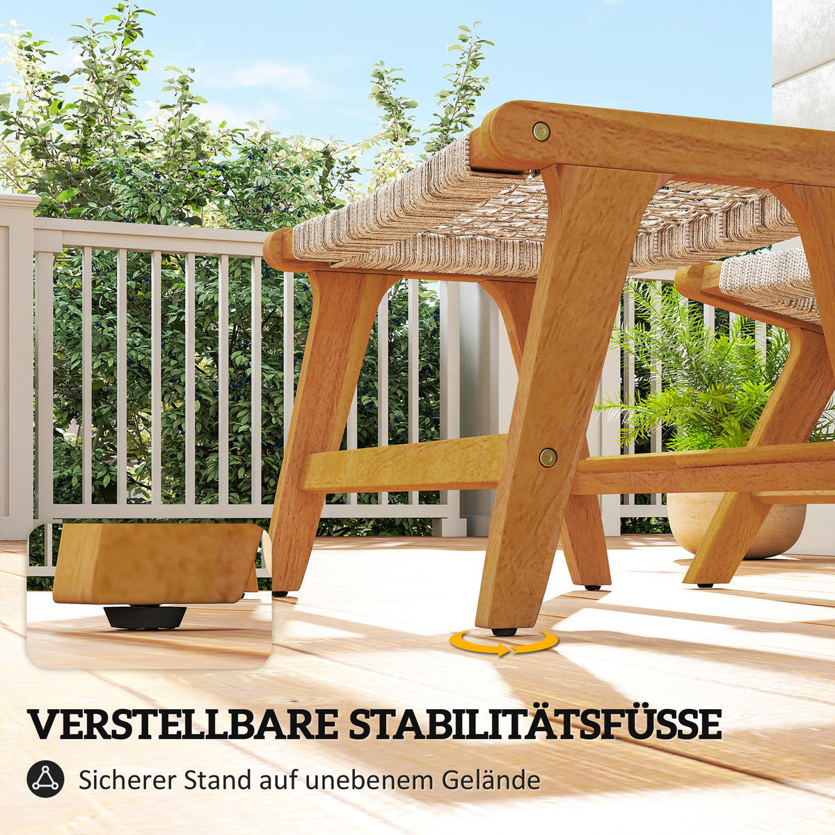 SESSEL-SET DE-07599 2-teilig, mit Fußhocker aus Akazienholz und Rattan-Sitz Natur - Beige, Holz/Kunststoff (60/73.5/83cm) - ComfortXL