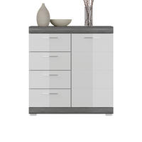 KOMMODE weiß Hochglanz, Rauchsilber grau 80 x 85 cm, 4 Schubladen - Weiß Hochglanz/Silberfarben, Holzwerkstoff/Kunststoff (80/85/37cm) - Inn.Furn