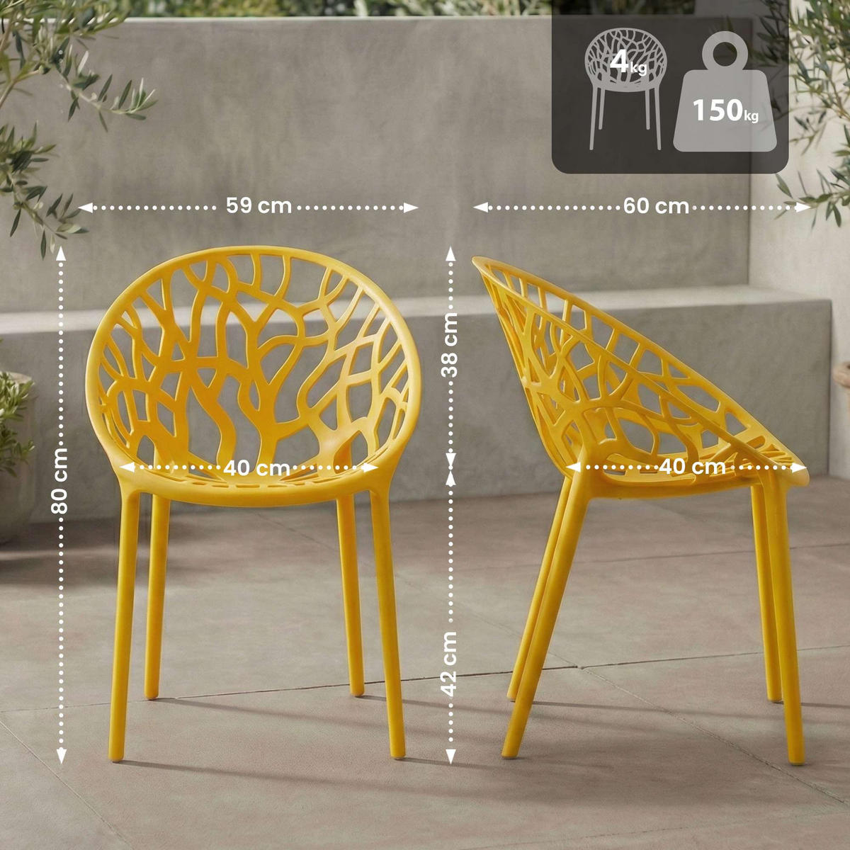 GARTENSTUHL Kunststoff Gelb - Gelb, Kunststoff (59/80/60cm) - CLP