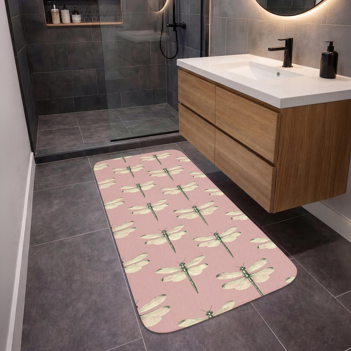 KÚPEĽŇOVÁ PREDLOŽKA Zvončeky - vzor - ružová 60x120 cm - ružová, textil/plast (60/120cm) - OnlyWow
