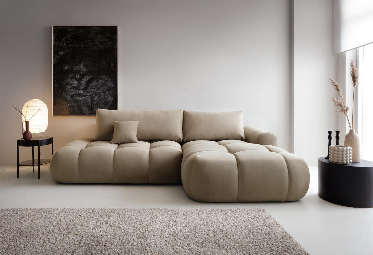 ECKSOFA Ombo Beige Velours 280 cm - Beige/Schwarz, Kunststoff/Textil (284/167cm) - Selsey