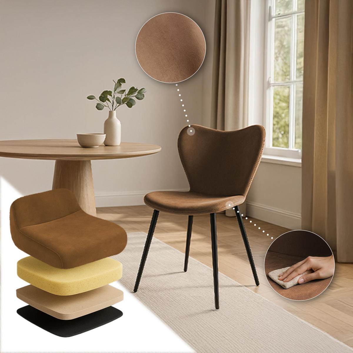 ESSZIMMERSTUHL Samt Braun - Schwarz/Braun, Textil/Metall (50/80/58cm) - CLP