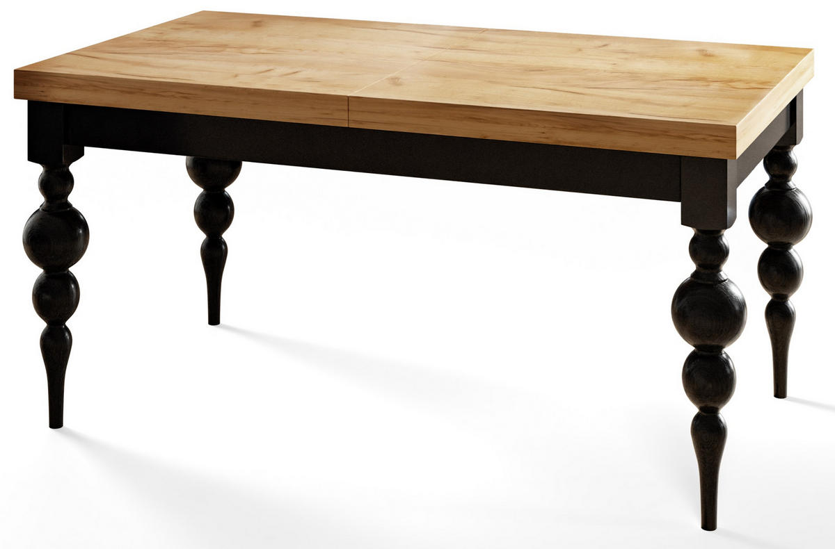 ESSZIMMERTISCH LENA, ausziehbarer Tisch 120-160X80X78,5 cm, Farbe: CRAFT, mit Tischbeinen in Farbe Schwarz - Schwarz/Braun, Holzwerkstoff (120/80/79cm) - Alpi-Möbel