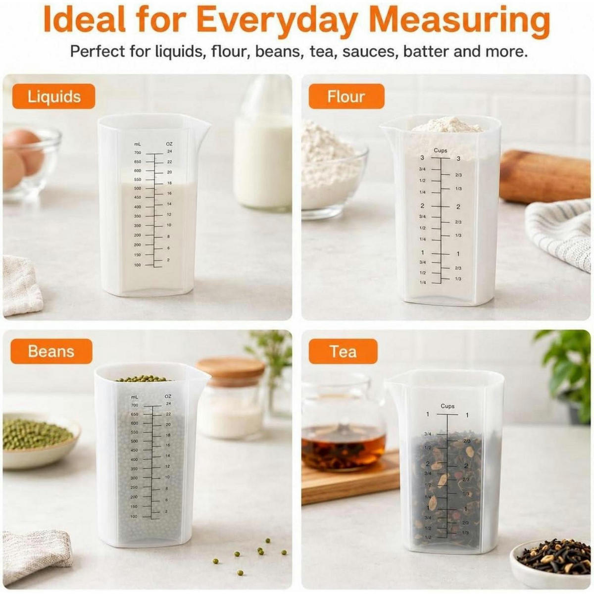 MESSBECHER Set 2er Silikon mit PP Griff - Weiß, Kunststoff (0.7L)