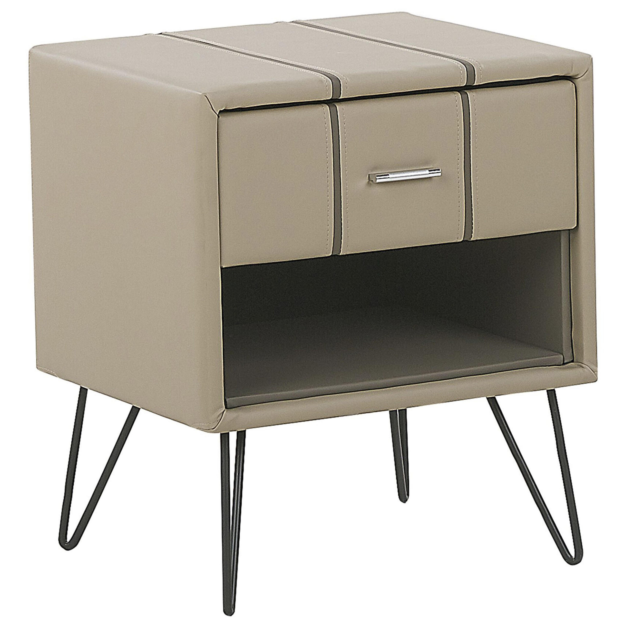 NACHTTISCH beige Kunstleder schwarze Metallbeine 41/48/56 cm Betin - Beige, Kunststoff/Textil (48/56/41cm) - Beliani