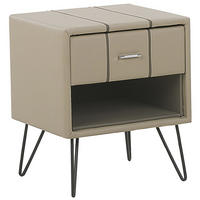 NACHTTISCH beige Kunstleder schwarze Metallbeine 41/48/56 cm Betin - Beige, Kunststoff/Textil (48/56/41cm) - Beliani