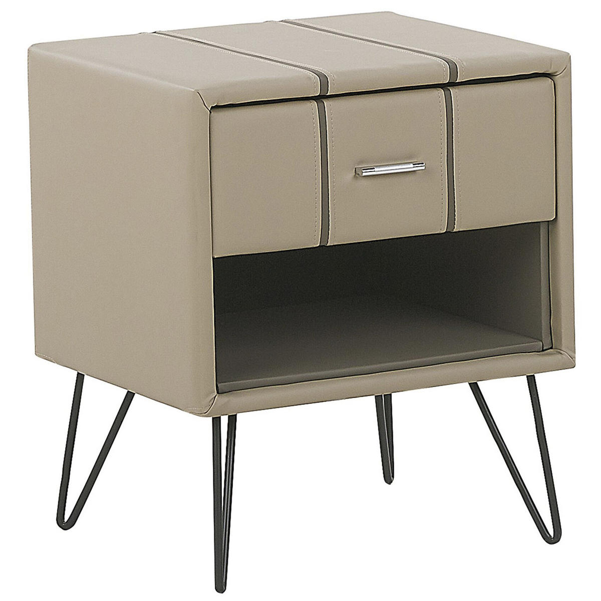 NACHTTISCH beige Kunstleder schwarze Metallbeine 41/48/56 cm Betin - Beige, Kunststoff/Textil (48/56/41cm) - Beliani