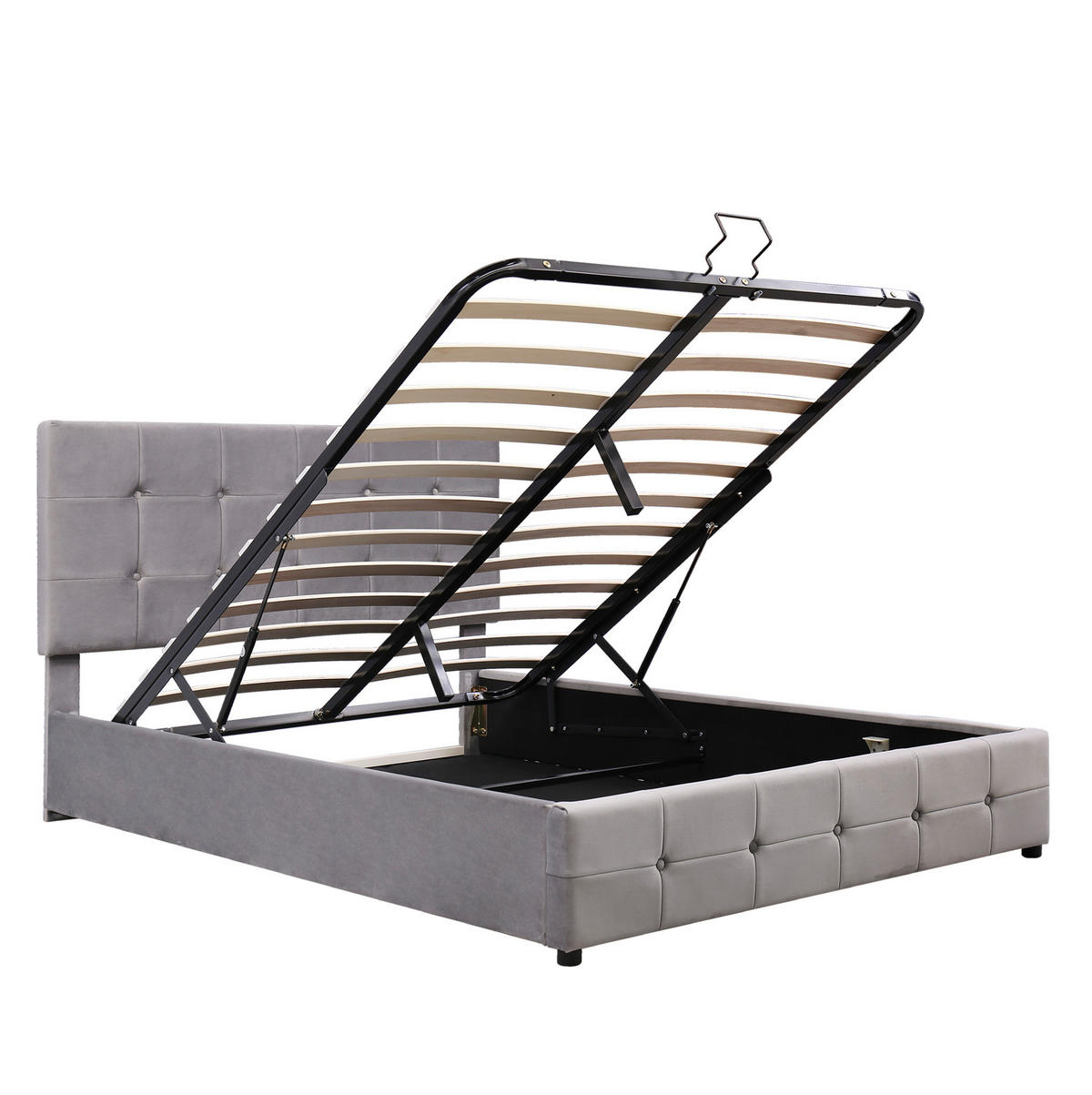 POLSTERBETT mit Stauraum 203 x 140 cm Samt Grau - Grau, Metall (140/200cm) - Meubliv