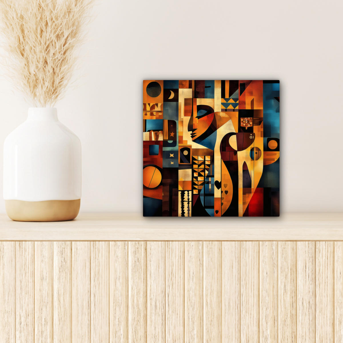 LEINWANDBILD Figuren - Abstrakt - Symbole 20x20 cm - Terracotta, Textil (20/20cm) - MuchoWow