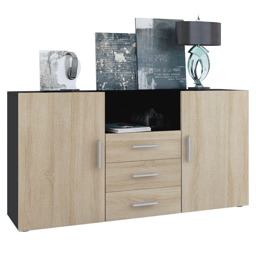 SIDEBOARD Skadu Front in Eiche Sägerau - Eiche San Remo, Holzwerkstoff (138.5/71.5/35cm) - Vladon