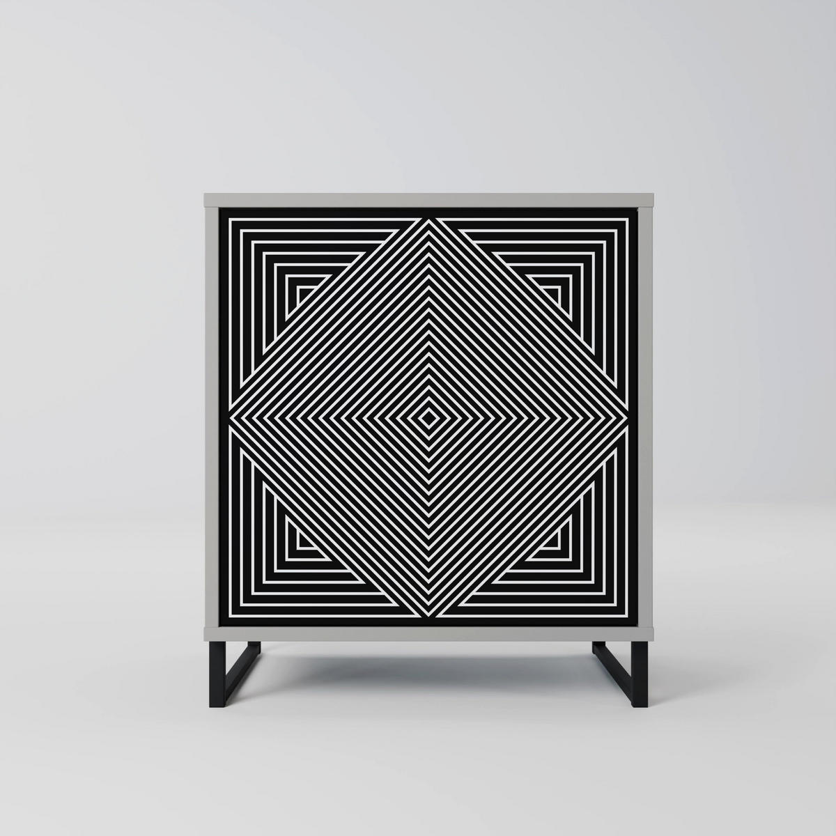 SIDEBOARD POLYGON ILLUSION, Grau, 57,5x42x75,5 cm, Goldfarbene Metallfüße - Goldfarben/Multicolor, Holzwerkstoff/Metall (57.5/75.5/42cm) - SpaceRebels