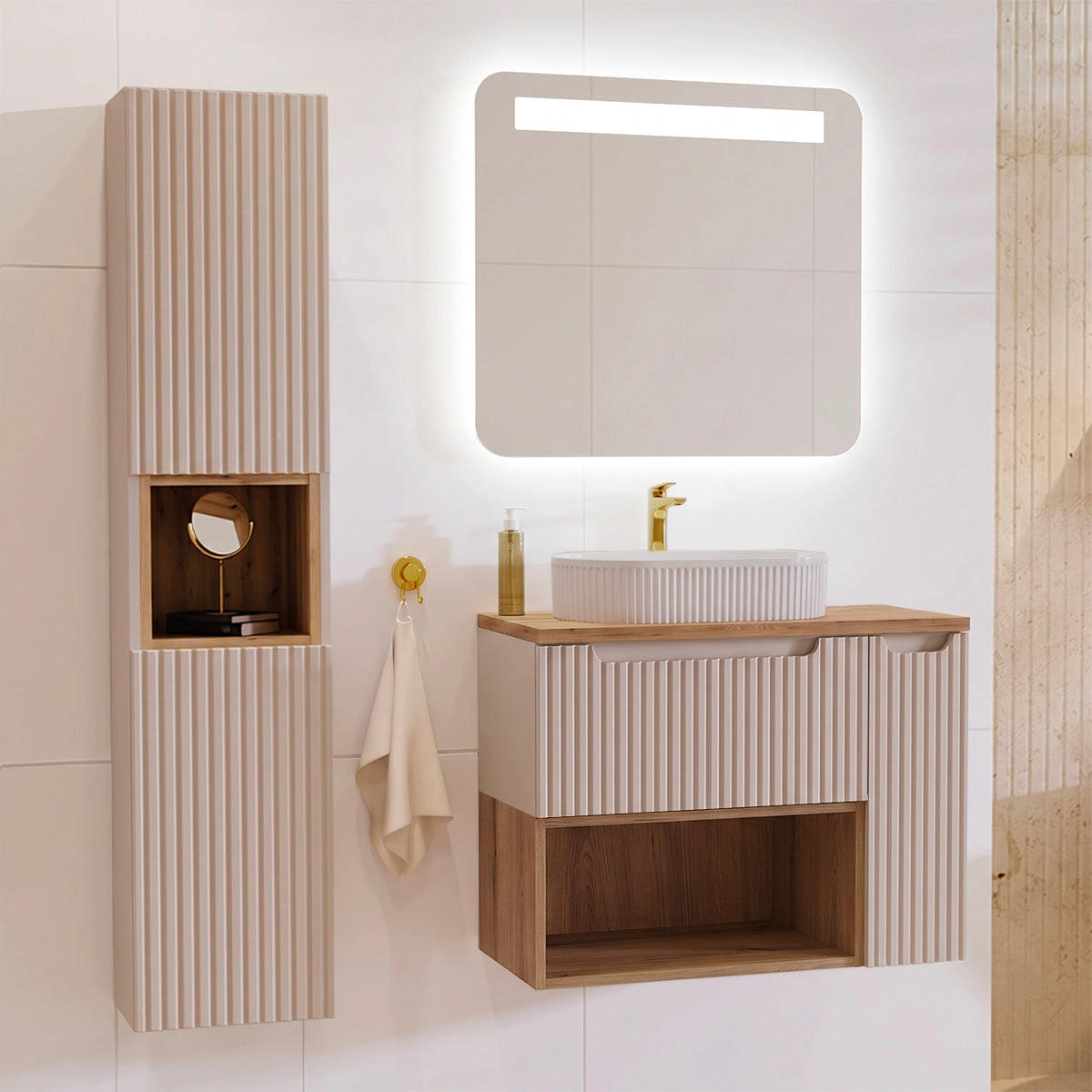 BADMÖBEL 80.4cm Riva 2er-Set Kaschmir - Beige, Holzwerkstoff (80.4/60/40cm) - Petits-meubles