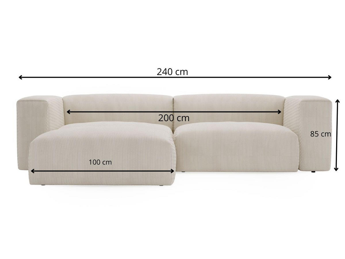 ECKSOFA Landi Creme Rechts - Creme/Schwarz, Kunststoff/Textil (240/180cm) - Graingold