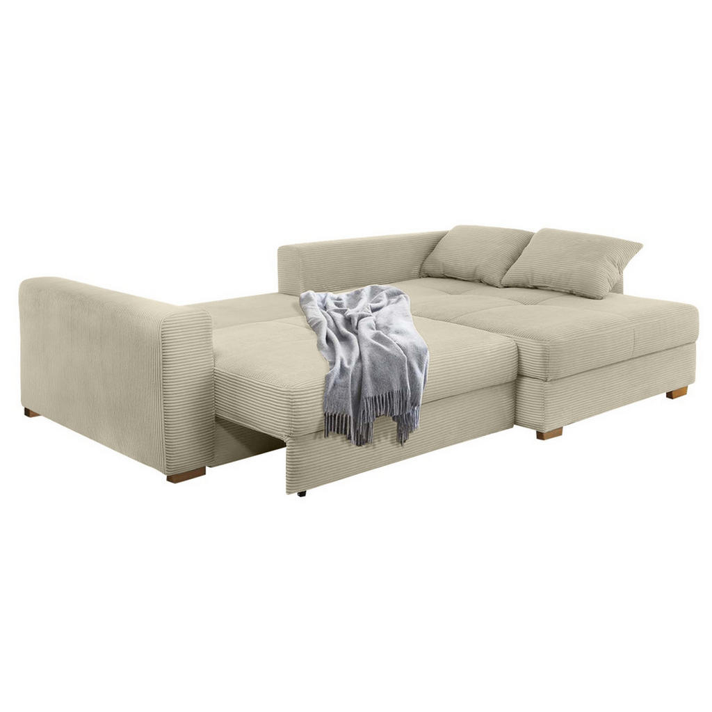 Thumbnail - luma-home Ecksofa-Dauerschläfer, Greige, Textil, 3-Sitzer, Füllung: Polyurethan (Pur), Ottomane links, L-Form, seitenver...