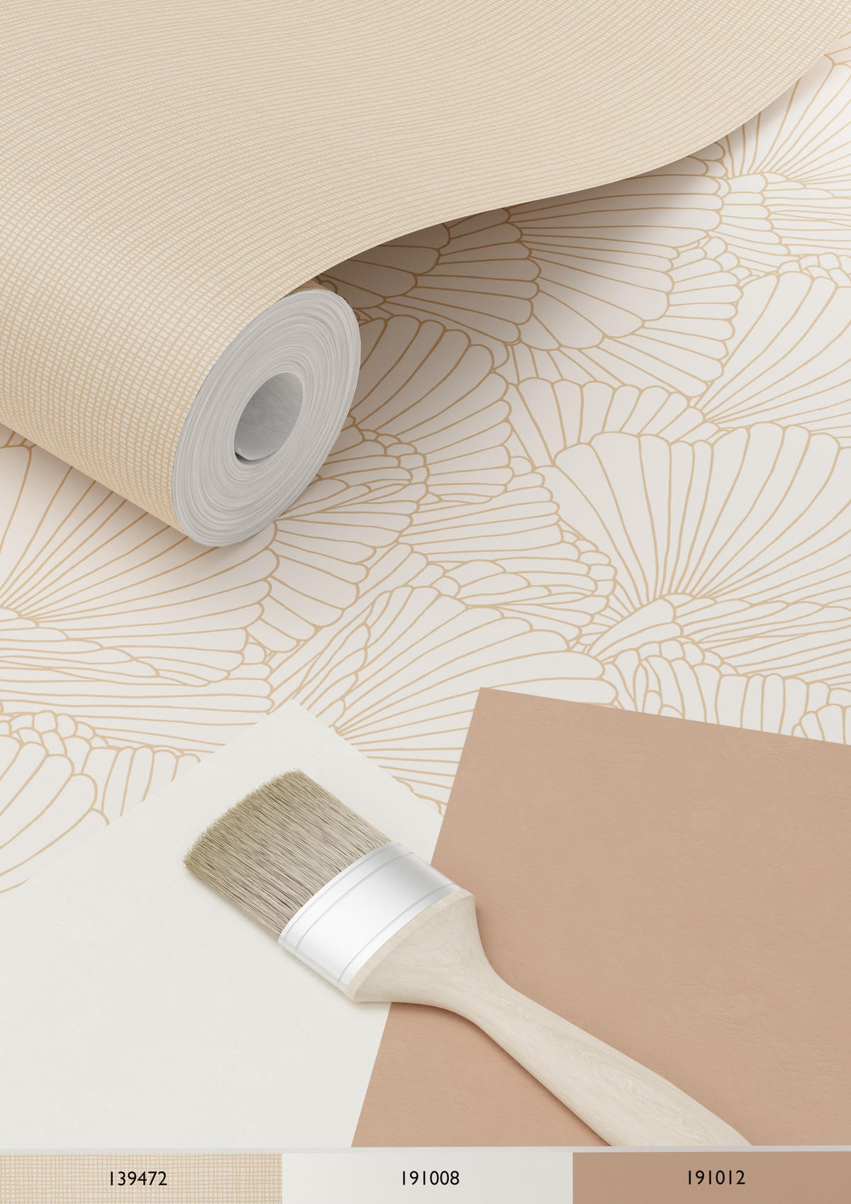 TAPETE gezeichnete Blätter 53 cm x 10.05 m - Beige, Papier (53/1000cm) - ESTAhome