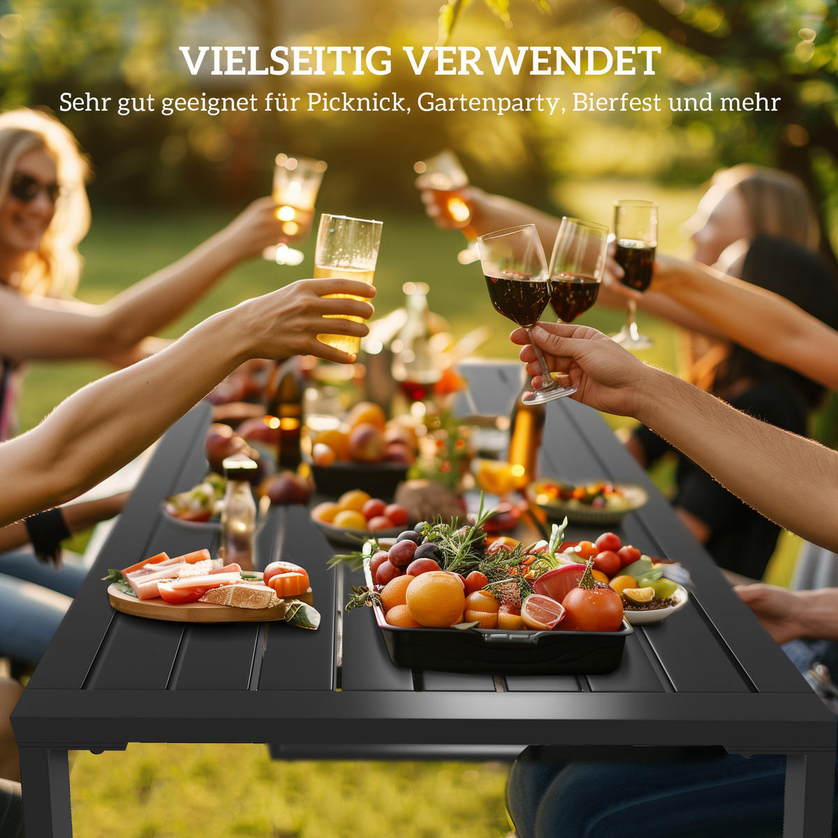 GARTENSET aus Metall 110x55x70 cm Schwarz 3-teilig mit Tisch und 2 Bänken, wetterbeständig - Schwarz, Metall - Modfu