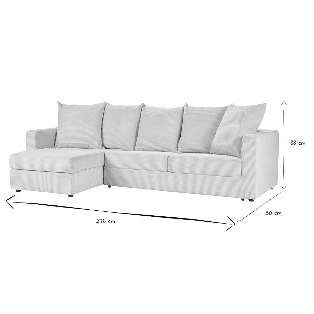 ECKSOFA linksseitig konvertibel 4 Sitzer in beige Rippenvelours mit 13 cm Matratze BACIO - Beige, Textil (150/276cm) - Miliboo