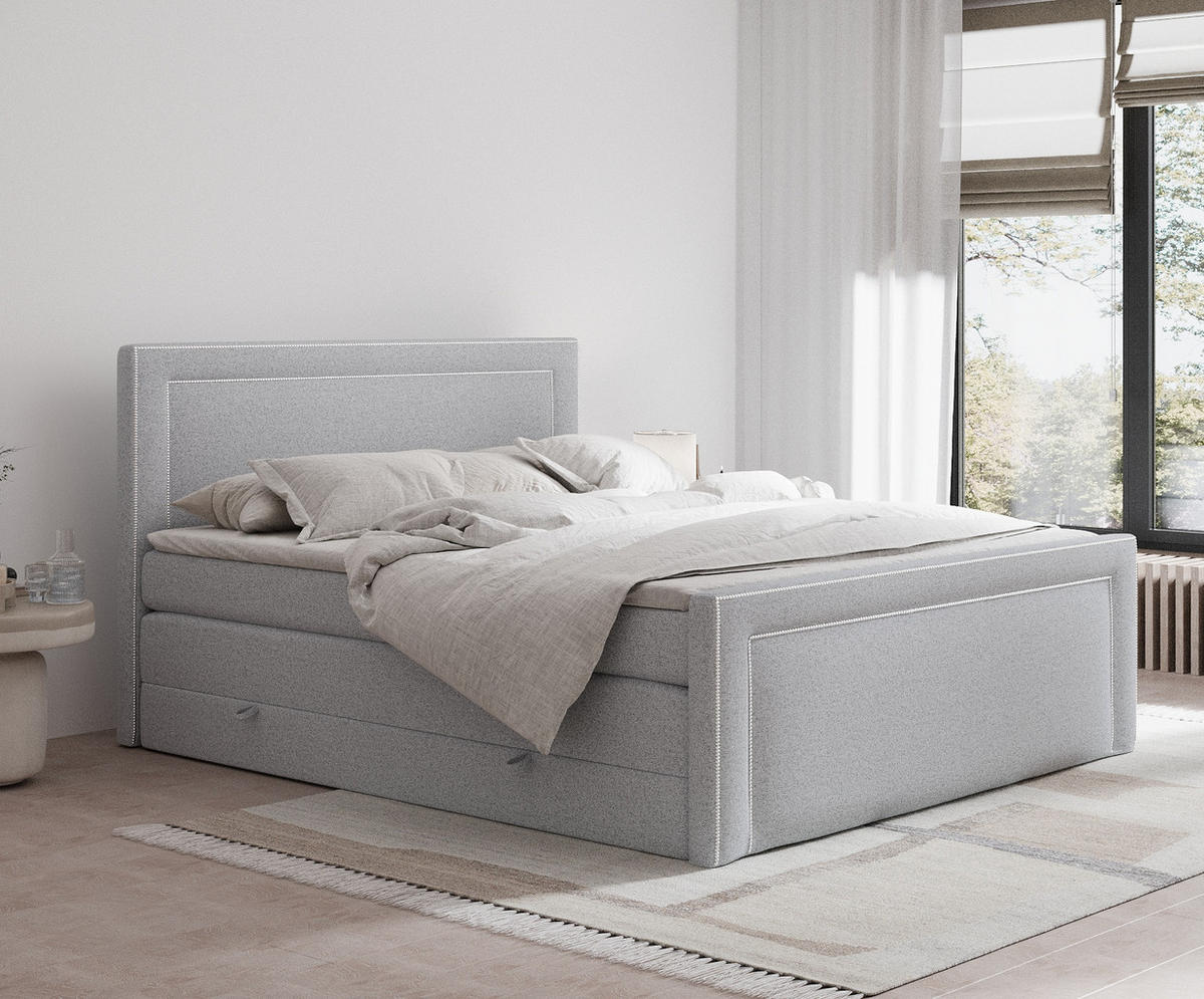 BOXSPRINGBETT Luxora Hellgrau 200/200 cm - Hellgrau/Schwarz, Holz/Holzwerkstoff (200/200cm) - Maison de Reve