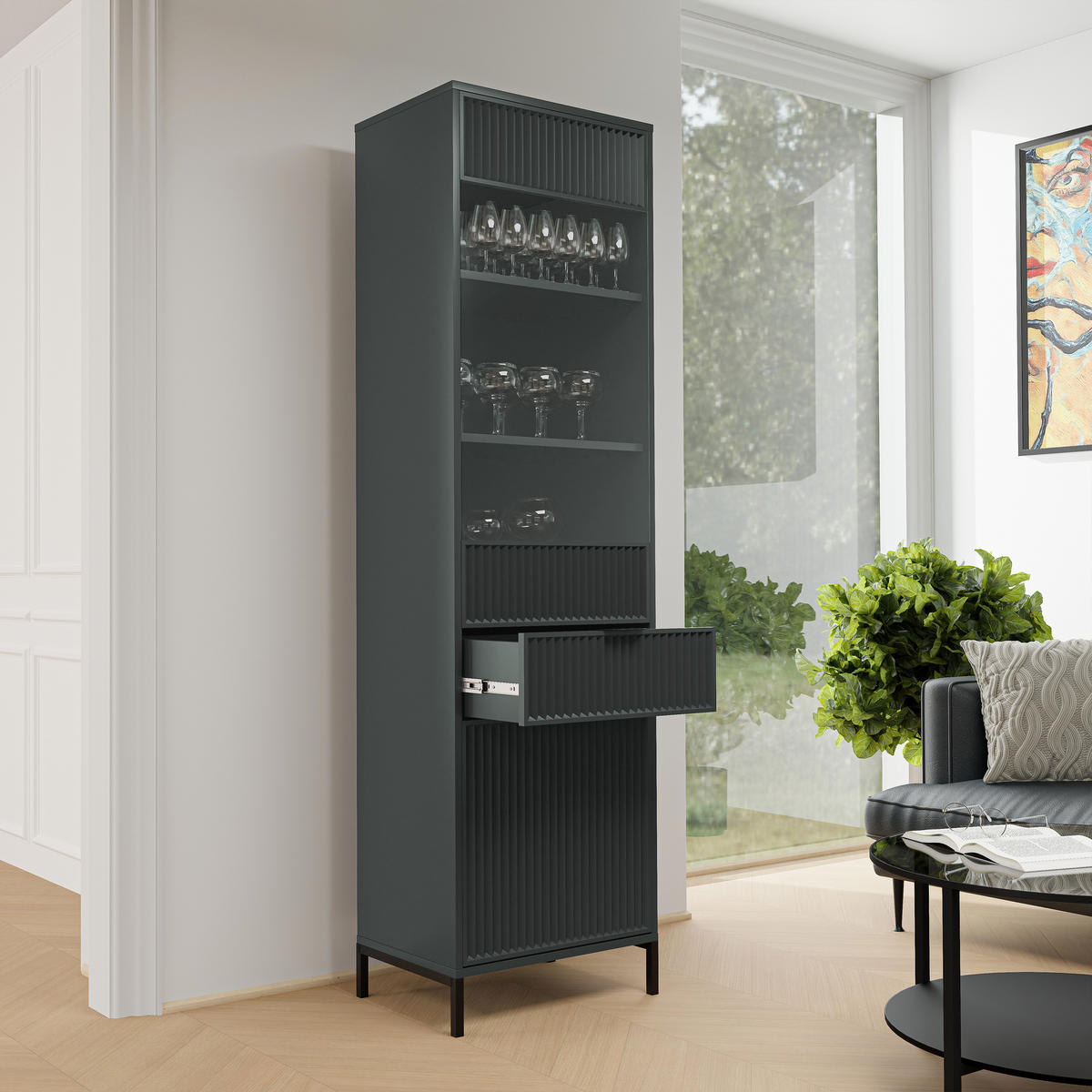 GLASVITRINE klein mit 1 Schublade und 2 Türen, Grün - Grün, Holzwerkstoff (196/55/41cm) - Idohome