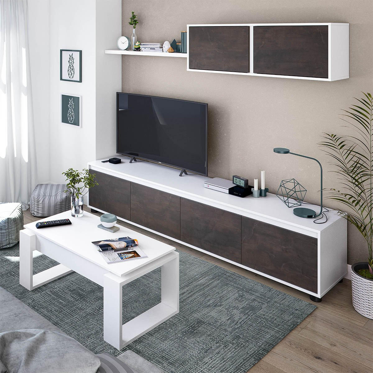 DESIGN Couchtisch mit hochklappbarer Tischplatte L102 cm - Ciara - Weiß, Holzwerkstoff (102/50/43cm) - Calicosy