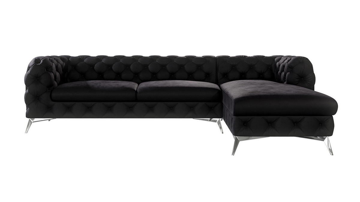 ECKSOFA Chesterfield Laura Schwarz Samt - Silberfarben/Schwarz, Holz/Textil (305/200cm) - S-Style Möbel