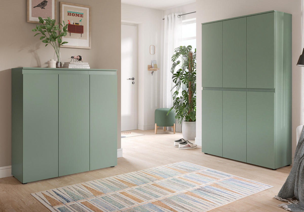 MEHRZWECKSCHRANK grün 105 x 175 cm, Stauraumschrank 6-türig mit 18 Fächern - Schwarz/Grün, Holzwerkstoff/Kunststoff (105/175/37cm) - Inn.Furn