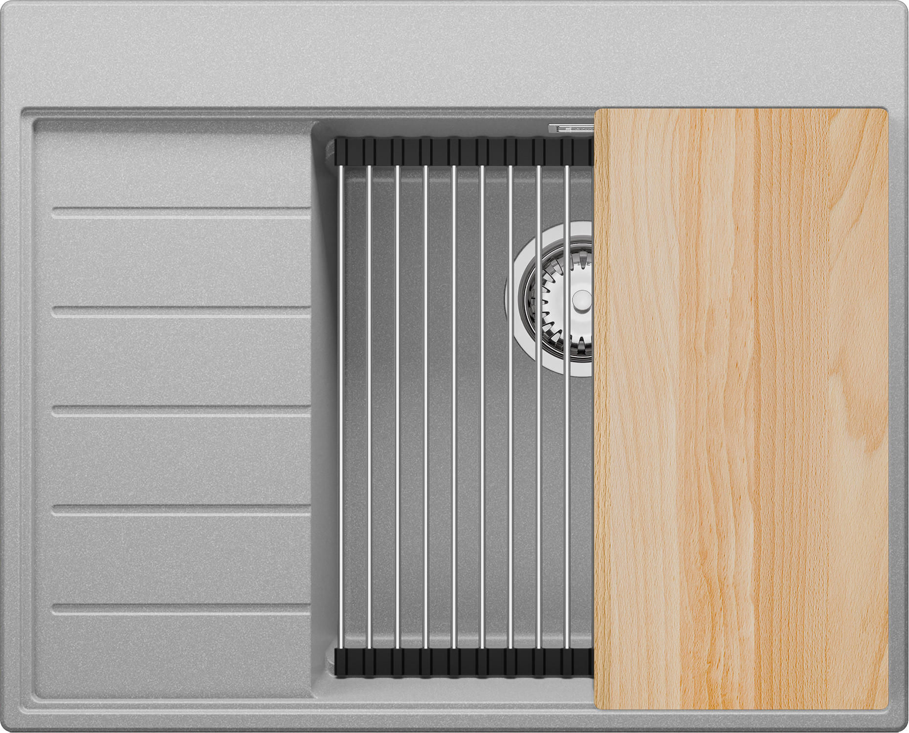 SPÜLBECKEN Sydney, 2-er set Grau 62/50 cm 1 Becken + Ablauf-Set + Küchenzubehörset ab 45er Unterschrank - Chromfarben/Beige, Kunststoff (62/20/50cm) - Primagran