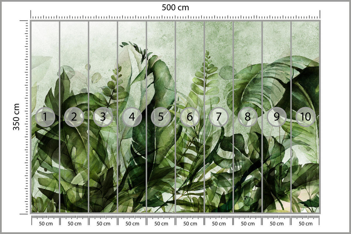 FOTOTAPETE für Wohnzimmer Grüne Blätter auf Beton 500x350 - Schwarz/Grün, Papier (500/350cm) - Muralo