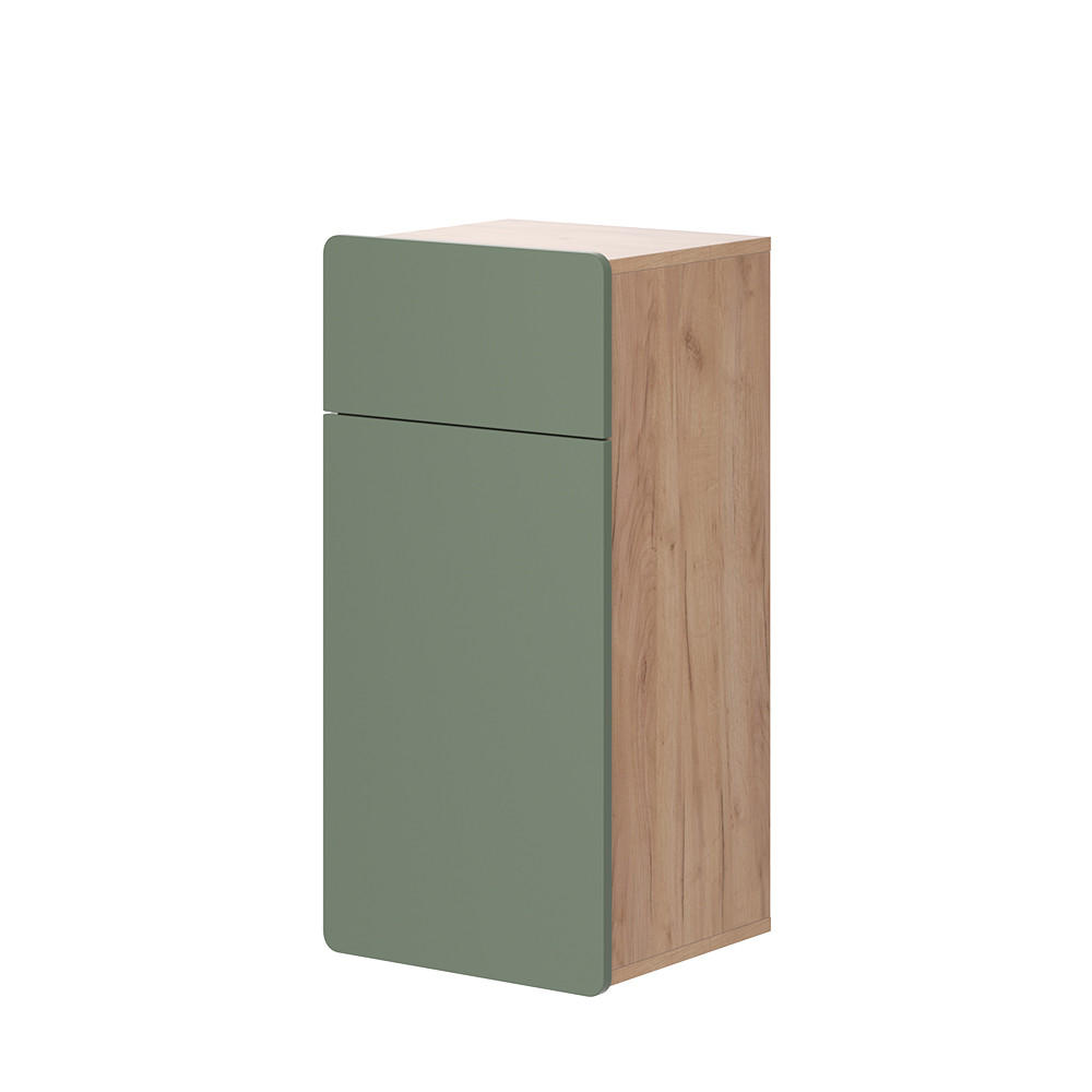 MIDISCHRANK Izan Goldkraft Eiche/Grün 36.6 x 76.6 cm mit Schublade und Tür - Honigeiche/Grün, Holzwerkstoff (36.6/76.6/32.8cm) - Vicco