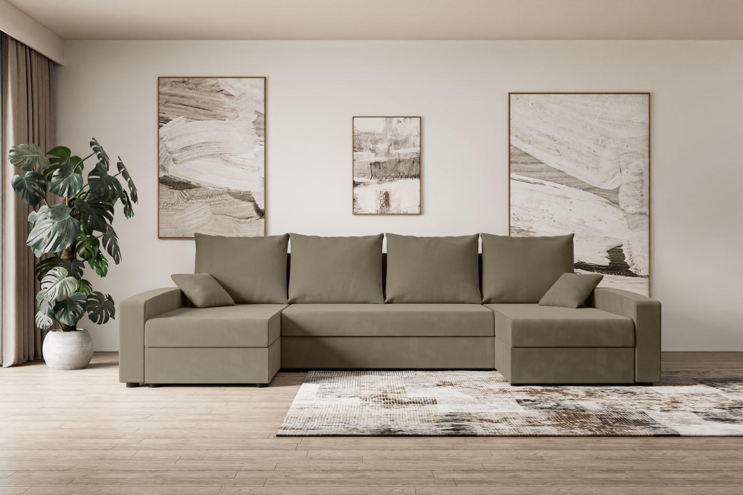 WOHNLANDSCHAFT mit Schlaffunktion und Bettkasten ALESIA-U 301x140x90 cm Braun Velours - Silberfarben/Braun, Holzwerkstoff/Kunststoff (301/90/140cm) - ALTDECOR