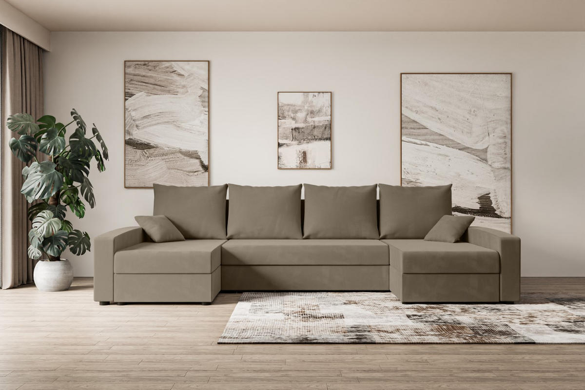 WOHNLANDSCHAFT mit Schlaffunktion und Bettkasten ALESIA-U 301x140x90 cm Braun Velours - Silberfarben/Braun, Holzwerkstoff/Kunststoff (301/90/140cm) - ALTDECOR