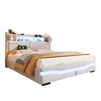 ČALOUNĚNÁ postel 160/200 cm s LED osvětlením, USB/USB-C a hydraulickým úložným prostorem, Béžová - béžová, textil (160/200cm) - Redom
