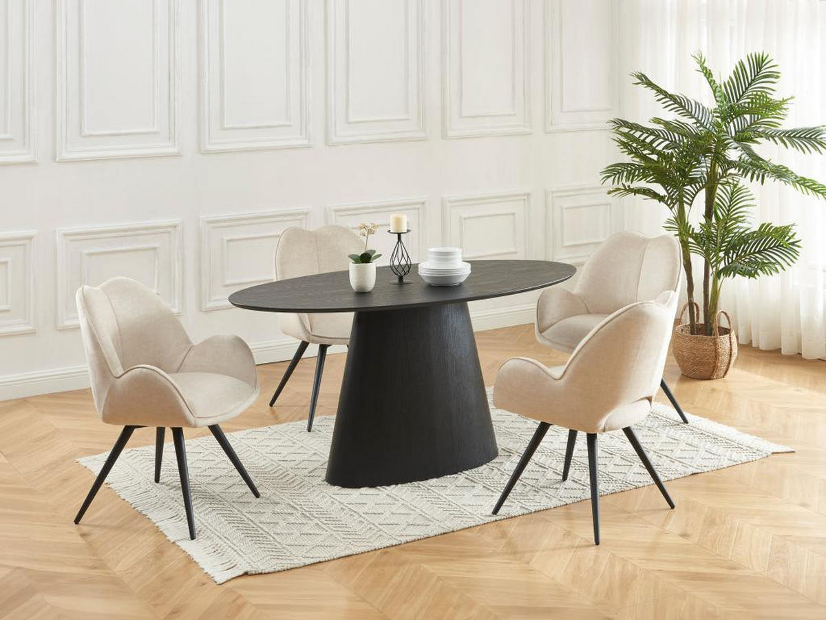 DREHSTUHL mit Armlehnen 2er-Set - Stoff & schwarzes Metall - Beige - GULSUN - Beige, Textil (66/86/60cm) - Vente-Unique