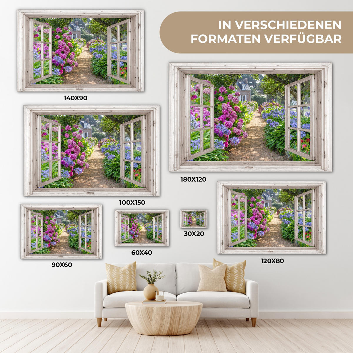 LEINWANDBILD Hortensie - Durchsichtig - Blumen - Sommer - Lila - Weg Wohnzimmer 120x80 cm - Lila, Textil (120/80cm) - MuchoWow