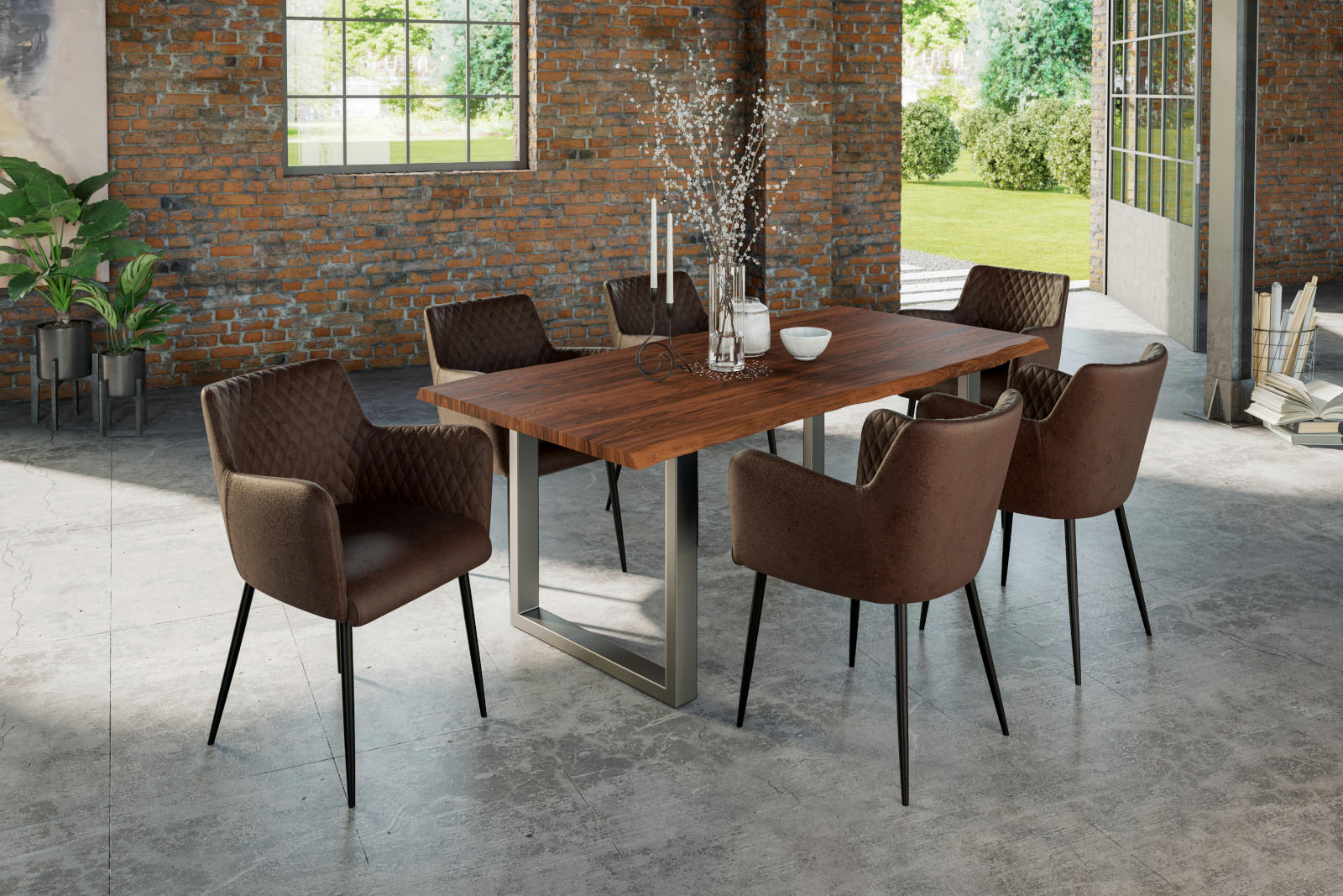 ESSTISCH LAUREN - Silberfarben/Nussbaumfarben, Holz/Metall (100/200/77cm) - SAM