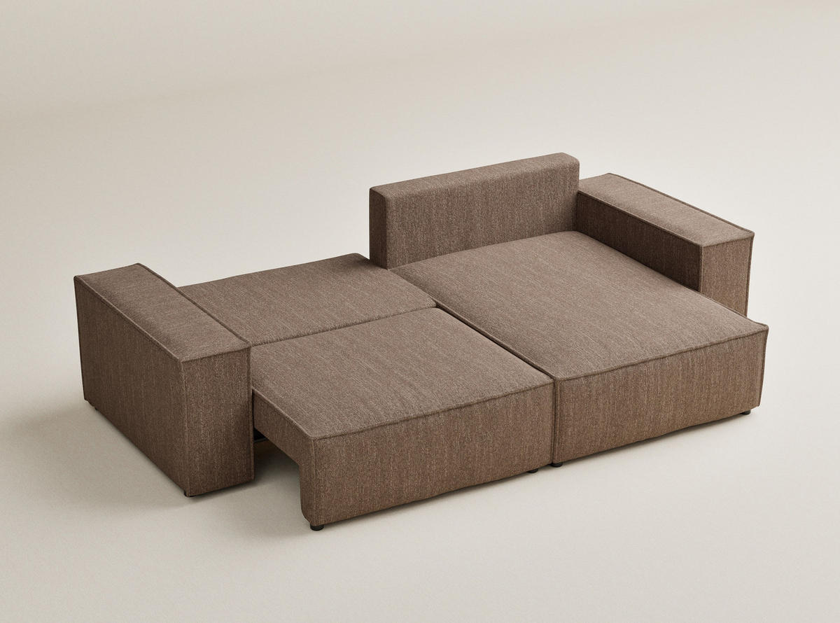 ECKSOFA MIT SCHLAFFUNKTION Moyo Hellbraun Webstoff - Hellbraun/Schwarz, Holz/Holzwerkstoff (255/148cm) - Maison de Reve