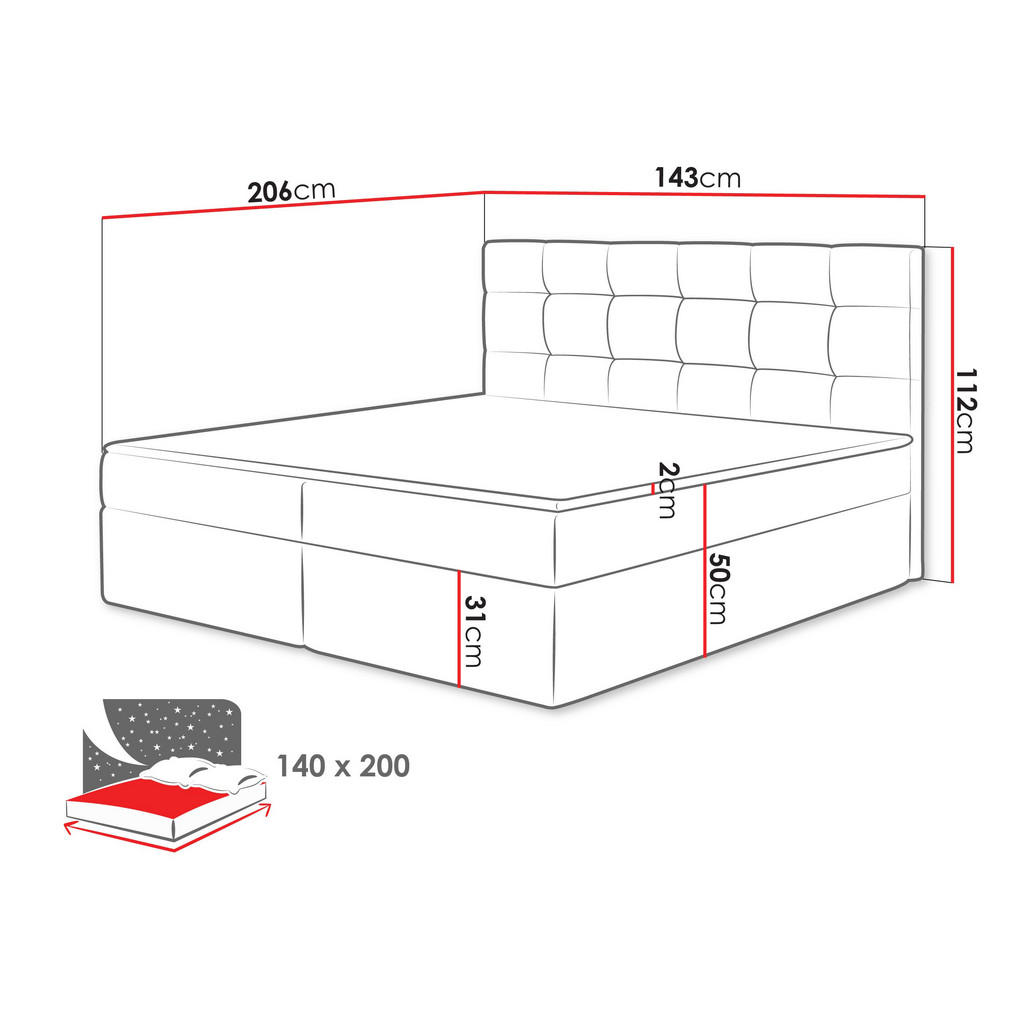 Thumbnail - Mirjan24 Boxbett, Weiß, Holzwerkstoff, H3, Rechteckig, 140x200 cm, Schlafzimmer, Betten, Boxspringbetten