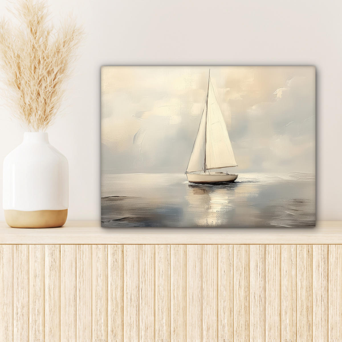 LEINWANDBILD Segelschiff - Meer - Bewölkt 40x30 cm - Creme, Textil (40/30cm) - MuchoWow