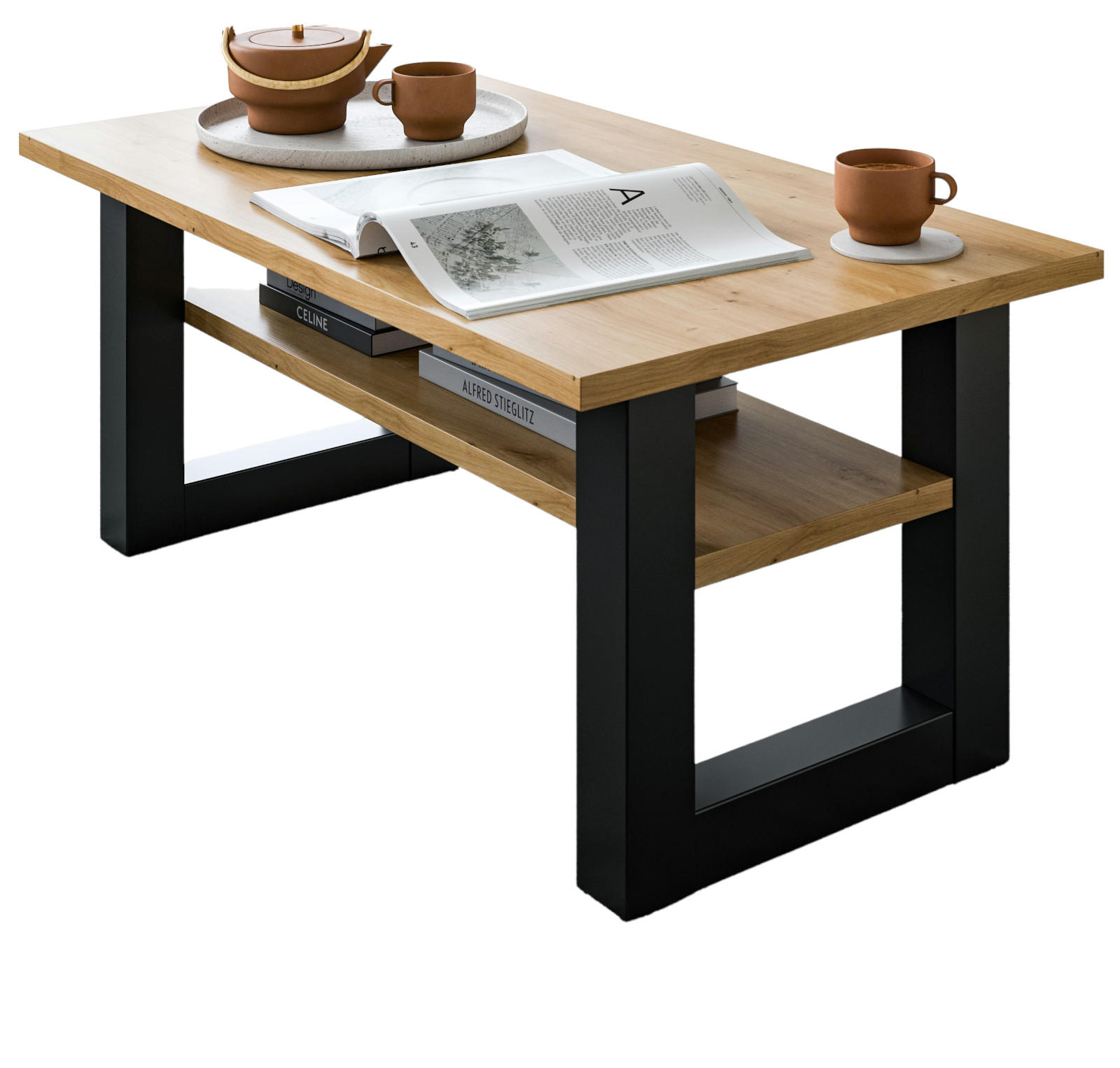 COUCHTISCH Eiche, grau 90 x 50 cm, Wohnzimmertisch mit Ablage - Dunkelgrau/Eiche Artisan, Holzwerkstoff/Metall (90/50/42cm) - Inn.Furn