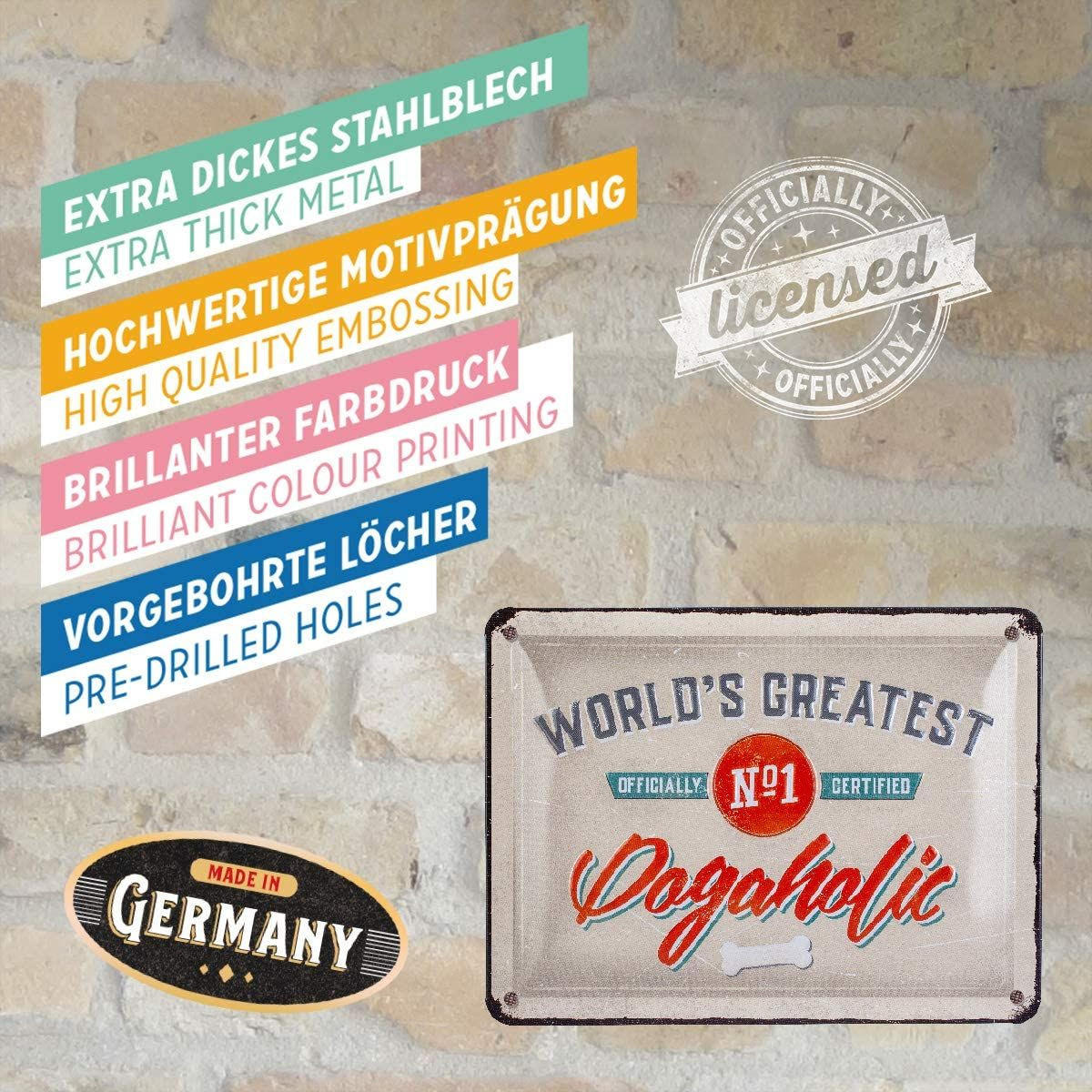 BLECHSCHILD 15/20 cm PfotenSchild Dogaholic - Multicolor, Metall (20/15/0.5cm) - Nostalgic-Art