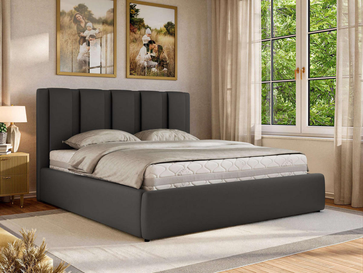 POLSTERBETT SAVINO CLASSIC 140/200 - Grau Kunstleder - Multipocket-Matratze - Grau, Textil (140/200cm) - MKS