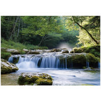 FOTOTAPETE 3D Effekt Wasserfall Wald Natur Tapete Wohnzimmer 350x250 - Multicolor, Papier (350/250cm) - Wallarena