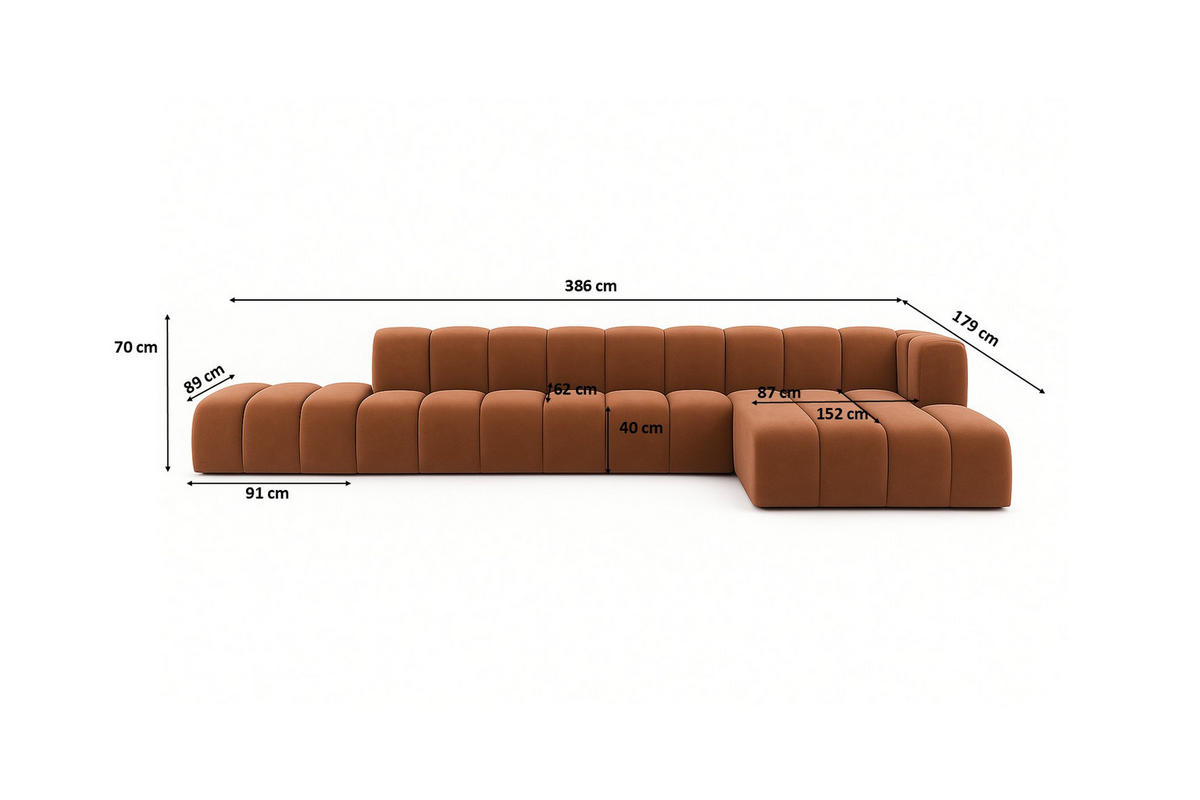 ECKSOFA Mit Hocker GRAND L, Stoff Salvador, Dunkelbraun, Rechts - Dunkelbraun, Holz (386/179cm) - Kaiser Möbel