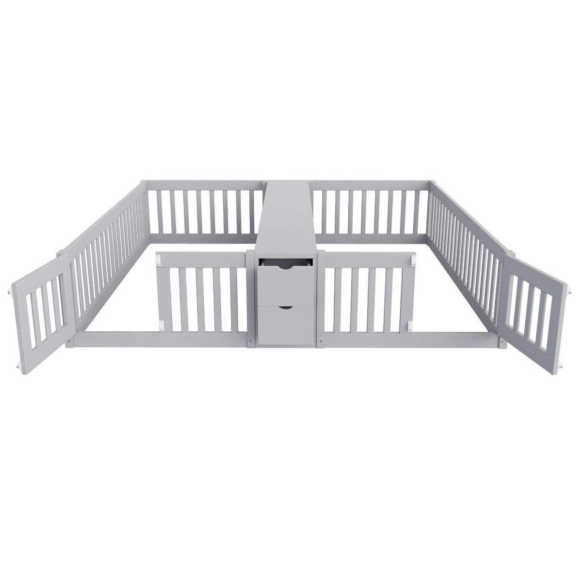 KINDER-DOPPELBETT 2x90x200 cm in Grau mit Schubladen und Regal - Grau, Holz (90/200cm) - IVMEU