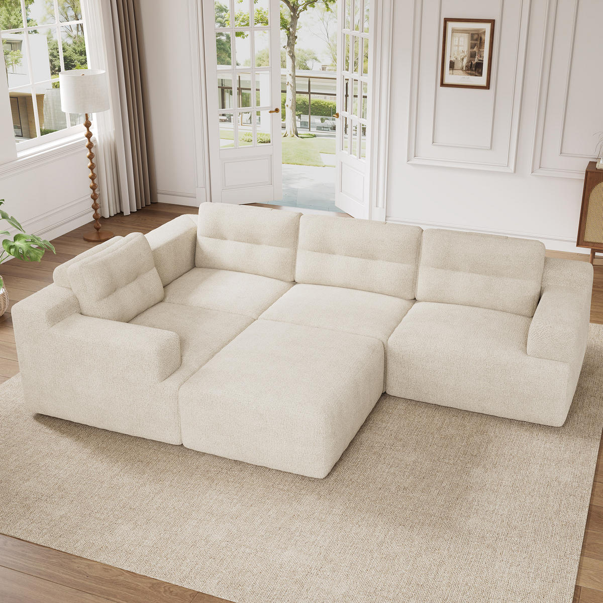 WOHNLANDSCHAFT 252/180/82 cm Beige mit 1 Fußhocker - Beige, Textil (252/82/180cm) - Oxeza
