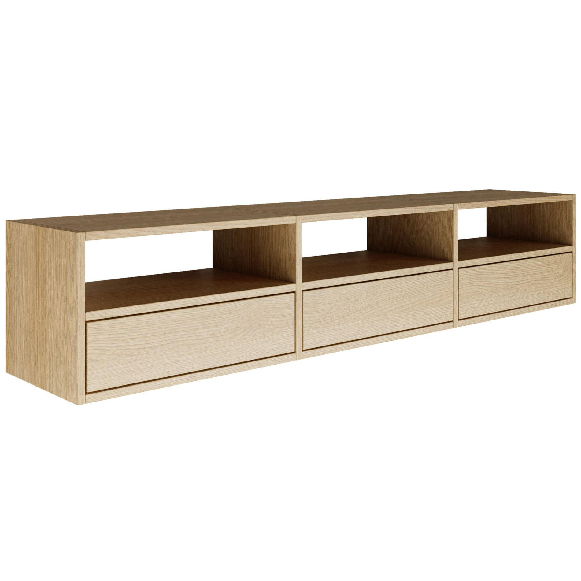 TV-LOWBOARD hängend, 3 Klappen und Ablagen, Eiche, 150 cm - Beige, Holzwerkstoff (150.1/30/30cm) - Selsey