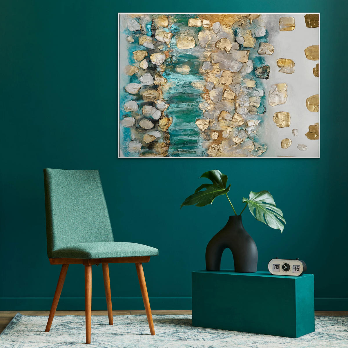 GEMÄLDE Rhythmus der Unendlichkeit II Schattenfugenrahmen Weiß 140x100 cm - Weiß, Holz (140/100cm) - YS-art gallery